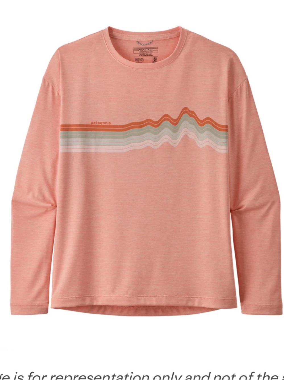 GIRLS Patagonia Capilene Cool Daily-T Peach Mountain Stripe Tee